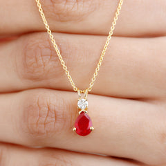 Pear Shape Lab Grown Ruby Teardrop Necklace with Chain