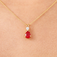 Pear Shape Lab Grown Ruby Teardrop Necklace with Chain