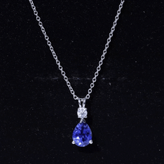 Certified 1.6 Carat Lab Grown Blue Sapphire Teardrop Necklace with Silver Chain