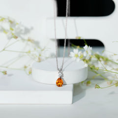 1 Carat Citrine Teardrop Pendant Necklace with Moissanite