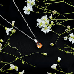 1 Carat Citrine Teardrop Pendant Necklace with Moissanite
