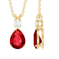 Classic Created Ruby Teardrop Pendant with Moissanite
