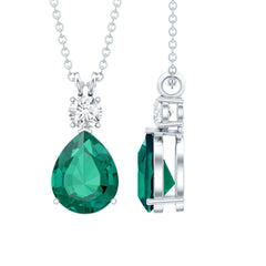Lab Grown Emerald Teardrop Pendant with Moissanite