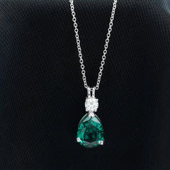 Lab Grown Emerald Teardrop Pendant with Moissanite