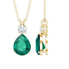 Lab Grown Emerald Teardrop Pendant with Moissanite