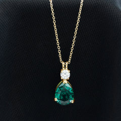 Lab Grown Emerald Teardrop Pendant with Moissanite