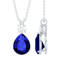 Lab Created Blue Sapphire Teardrop Pendant Necklace With Chain