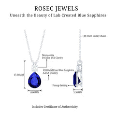 Lab Created Blue Sapphire Teardrop Pendant Necklace With Chain