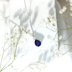 Lab Created Blue Sapphire Teardrop Pendant Necklace With Chain