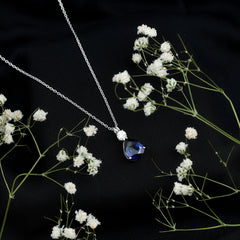 Lab Created Blue Sapphire Teardrop Pendant Necklace With Chain