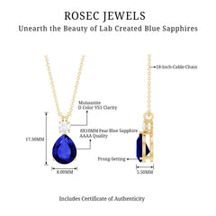 Lab Created Blue Sapphire Teardrop Pendant Necklace With Chain