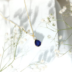 Lab Created Blue Sapphire Teardrop Pendant Necklace With Chain