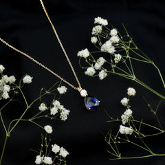 Lab Created Blue Sapphire Teardrop Pendant Necklace With Chain