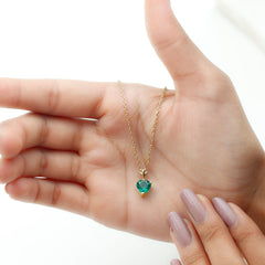 Certified Lab Created Emerald Heart Solitaire Necklace With Chain