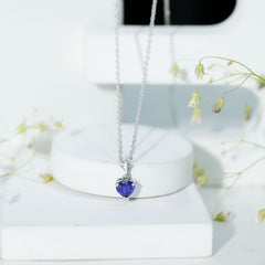 1 Carat Lab Grown Blue Sapphire Heart Necklace for Women