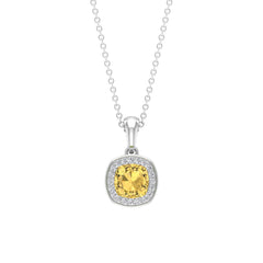 Genuine 2.3 Carat Cushion Cut Citrine and Diamond Necklace with Certificate