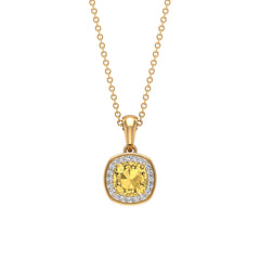 Genuine 2.3 Carat Cushion Cut Citrine and Diamond Necklace with Certificate