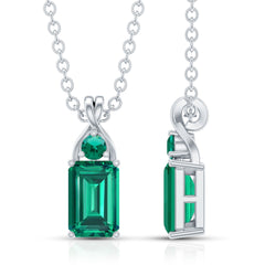 Emerald Cut Lab Created Emerald Pendant Necklace