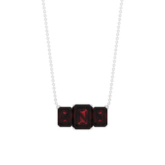 3 Carat Emerald Cut Garnet Three Stone Necklace