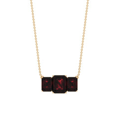 3 Carat Emerald Cut Garnet Three Stone Necklace