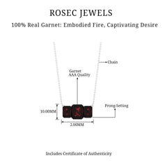 3 Carat Emerald Cut Garnet Three Stone Necklace
