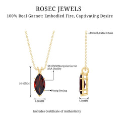 Marquise Cut 6X12 MM Real Garnet Birthstone Necklace in Gold Plated Silver