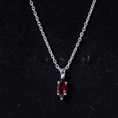4X8MM Marquise Cut Garnet Solitaire Necklace With Chain