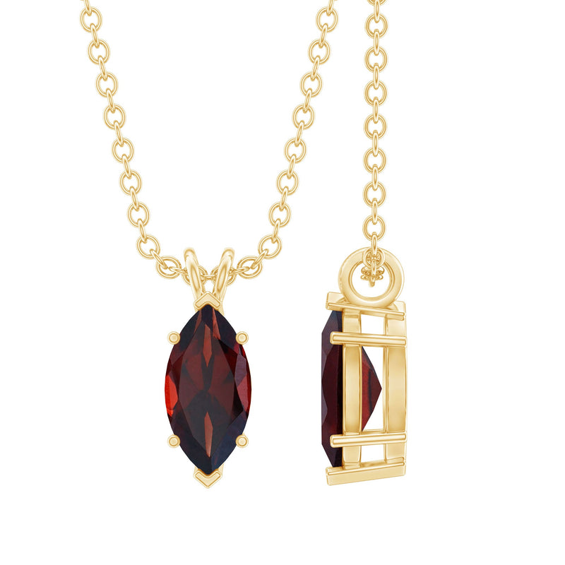 4X8MM Marquise Cut Garnet Solitaire Necklace With Chain