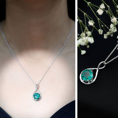 AAAA Grade 3.5 Carat Lab Created Emerald Infinity Necklace With Silver Chain