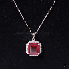 4.8 Carat Asscher Cut Lab Grown Ruby Necklace With Moissanite