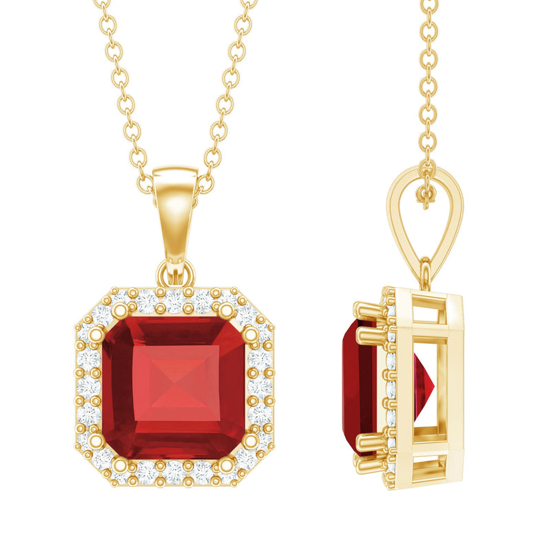 4.8 Carat Asscher Cut Lab Grown Ruby Necklace With Moissanite