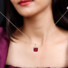 4.8 Carat Asscher Cut Lab Grown Ruby Necklace With Moissanite