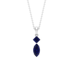 Lab Created Blue Sapphire Two Stone Pendant with Certificate