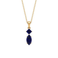 Lab Created Blue Sapphire Two Stone Pendant with Certificate