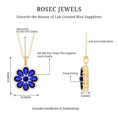 Lab Created Blue Sapphire Flower Necklace with Moissanite Halo