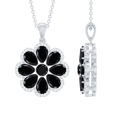Certified Black Spinel Flower Necklace with Moissanite Halo