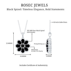 Certified Black Spinel Flower Necklace with Moissanite Halo