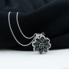 Certified Black Spinel Flower Necklace with Moissanite Halo
