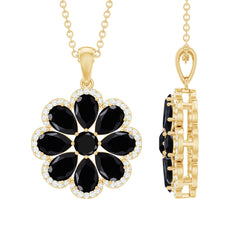Certified Black Spinel Flower Necklace with Moissanite Halo