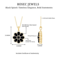 Certified Black Spinel Flower Necklace with Moissanite Halo