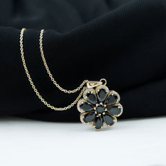 Certified Black Spinel Flower Necklace with Moissanite Halo