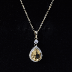 Certified 2 Carat Citrine Teardrop Pendant Necklace with Diamond Halo