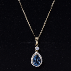 1.75 Carat London Blue Topaz Teardrop Necklace with Moissanite Halo