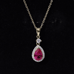 Lab Created Ruby Teardrop Necklace with Moissanite Halo