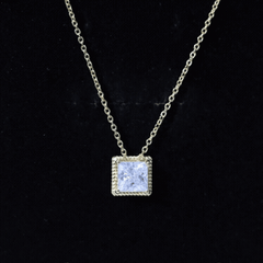 2 Carat Princess Cut Moissanite Solitaire Necklace with Rope Frame