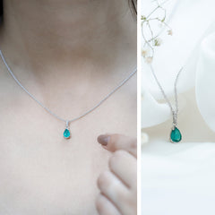 Pear Cut Emerald Solitaire Pendant with Diamond Accent Bail