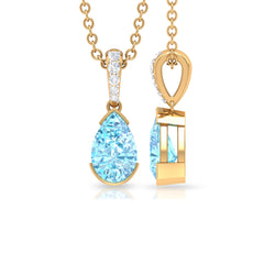 Pear Shape Aquamarine Solitaire Pendant with Diamond Bail