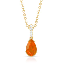Pear Shaped Fire Opal Solitaire Pendant with Diamond Accent Bail