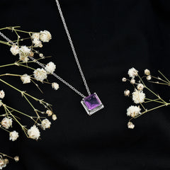 Princess Cut 1.5 Carat Amethyst Solitaire Necklace in Sterling Silver