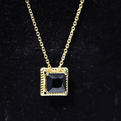Natural 2.2 Carat Black Spinel Princess Cut Necklace in Gold Plated Silver